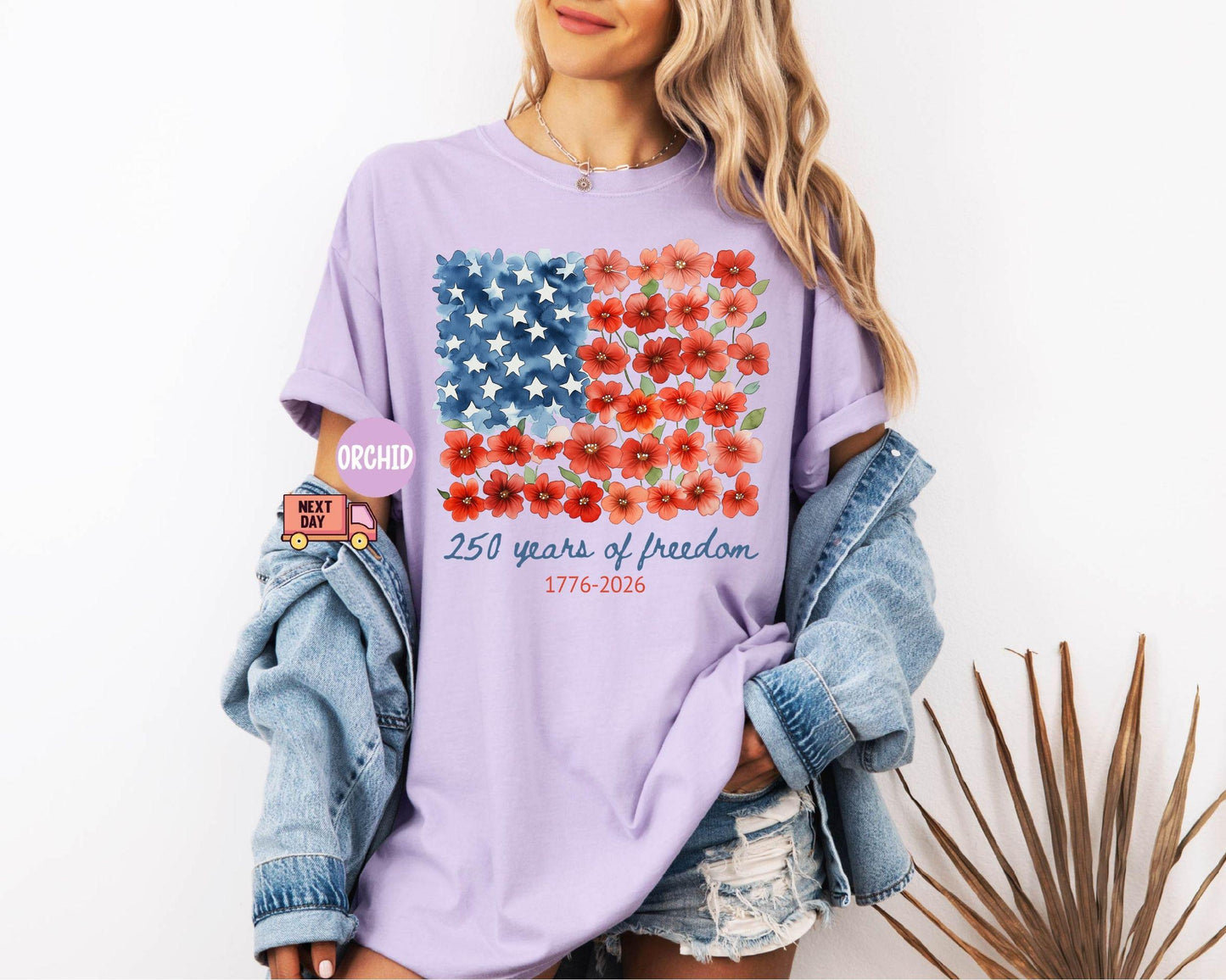 Comfort Colors® Patriotic Floral USA Shirt, America 250th Anniversary Tee, 1776-2026 4th of July Matching Family Outfit Shirt