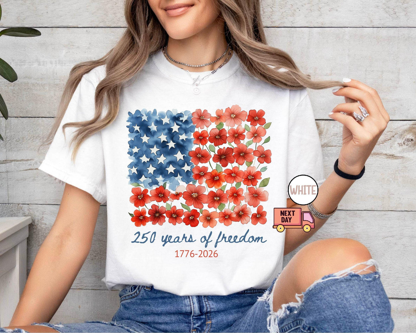 Comfort Colors® Patriotic Floral USA Shirt, America 250th Anniversary Tee, 1776-2026 4th of July Matching Family Outfit Shirt