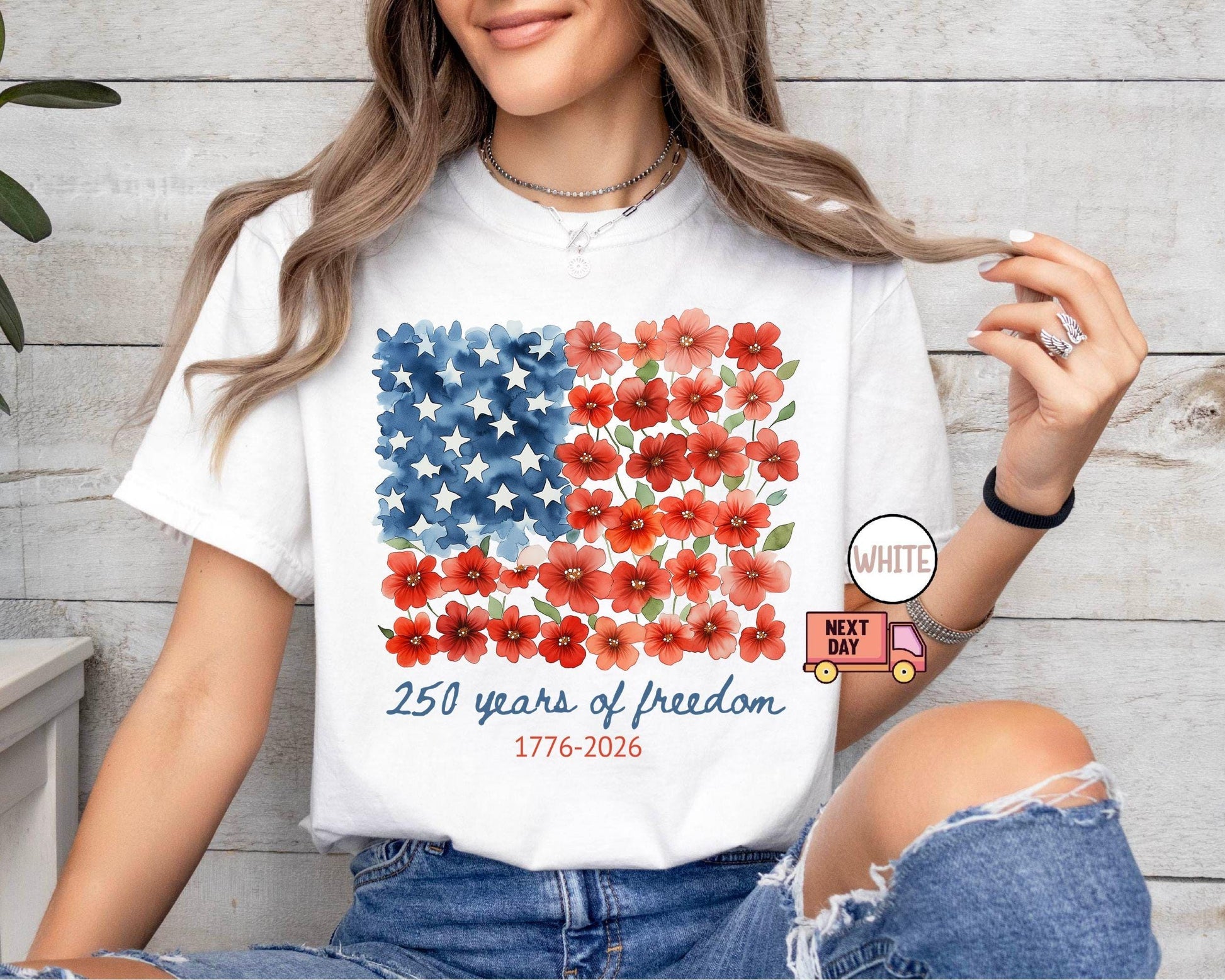 Comfort Colors® Patriotic Floral USA Shirt, America 250th Anniversary Tee, 1776-2026 4th of July Matching Family Outfit Shirt