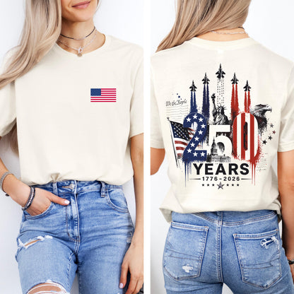 America 250 Shirt, 1776 to 2026 Fighter Jet Tee, Front and Back Print Patriotic Top, 4th of July Shirt, 250 Years of Freedom, USA Graphic