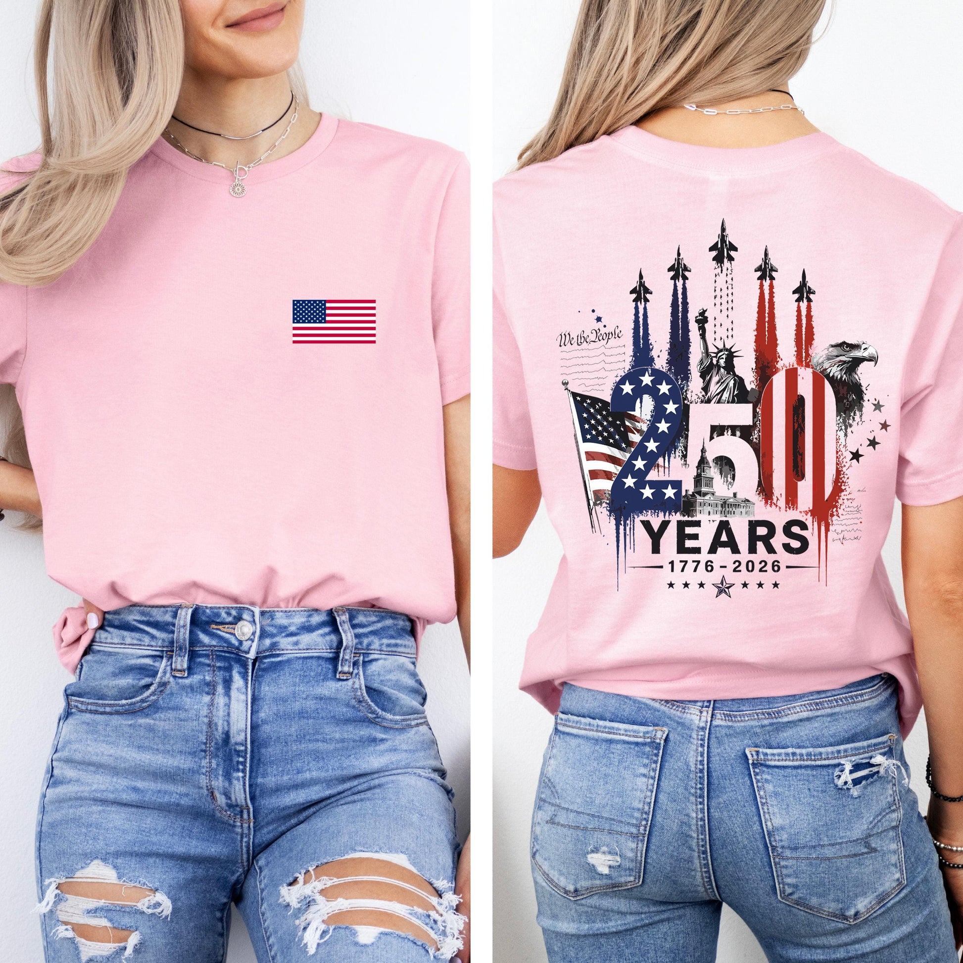 America 250 Shirt, 1776 to 2026 Fighter Jet Tee, Front and Back Print Patriotic Top, 4th of July Shirt, 250 Years of Freedom, USA Graphic