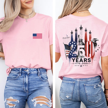 America 250 Shirt, 1776 to 2026 Fighter Jet Tee, Front and Back Print Patriotic Top, 4th of July Shirt, 250 Years of Freedom, USA Graphic
