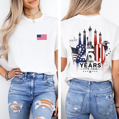 America 250 Shirt, 1776 to 2026 Fighter Jet Tee, Front and Back Print Patriotic Top, 4th of July Shirt, 250 Years of Freedom, USA Graphic