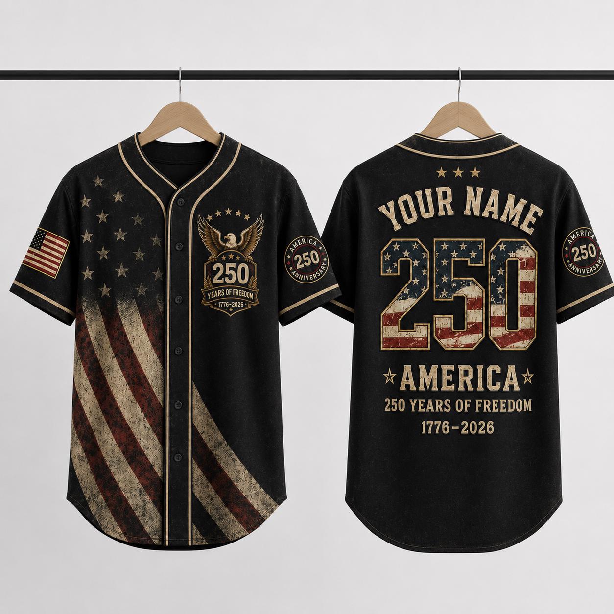 Personalized USA 250th Anniversary Baseball Jersey, Custom Name Number 1776-2026, America 250 Years of Freedom 4th of July Gift