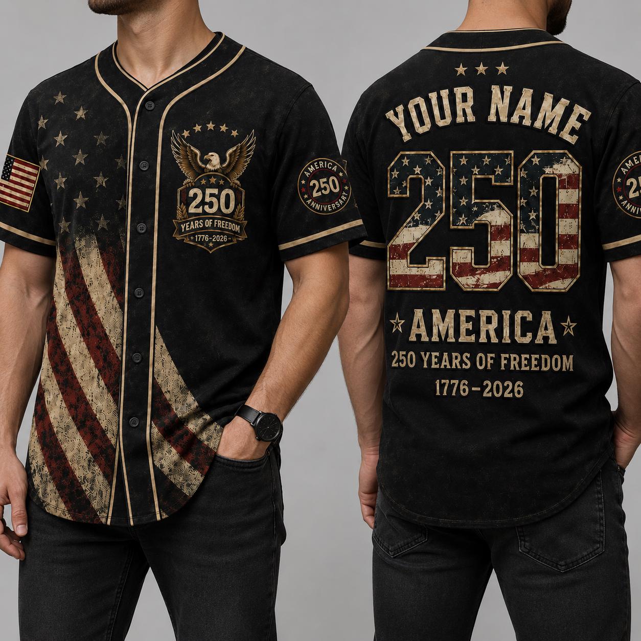 Personalized USA 250th Anniversary Baseball Jersey, Custom Name Number 1776-2026, America 250 Years of Freedom 4th of July Gift