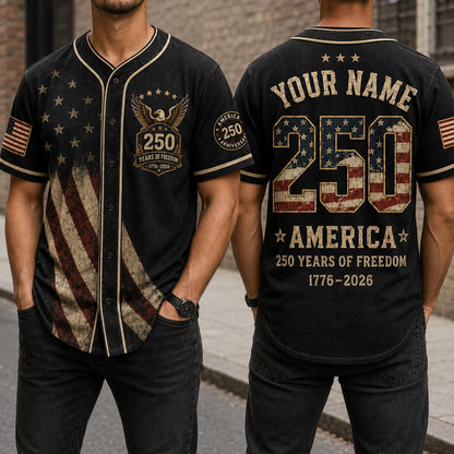 Personalized USA 250th Anniversary Baseball Jersey, Custom Name Number 1776-2026, America 250 Years of Freedom 4th of July Gift