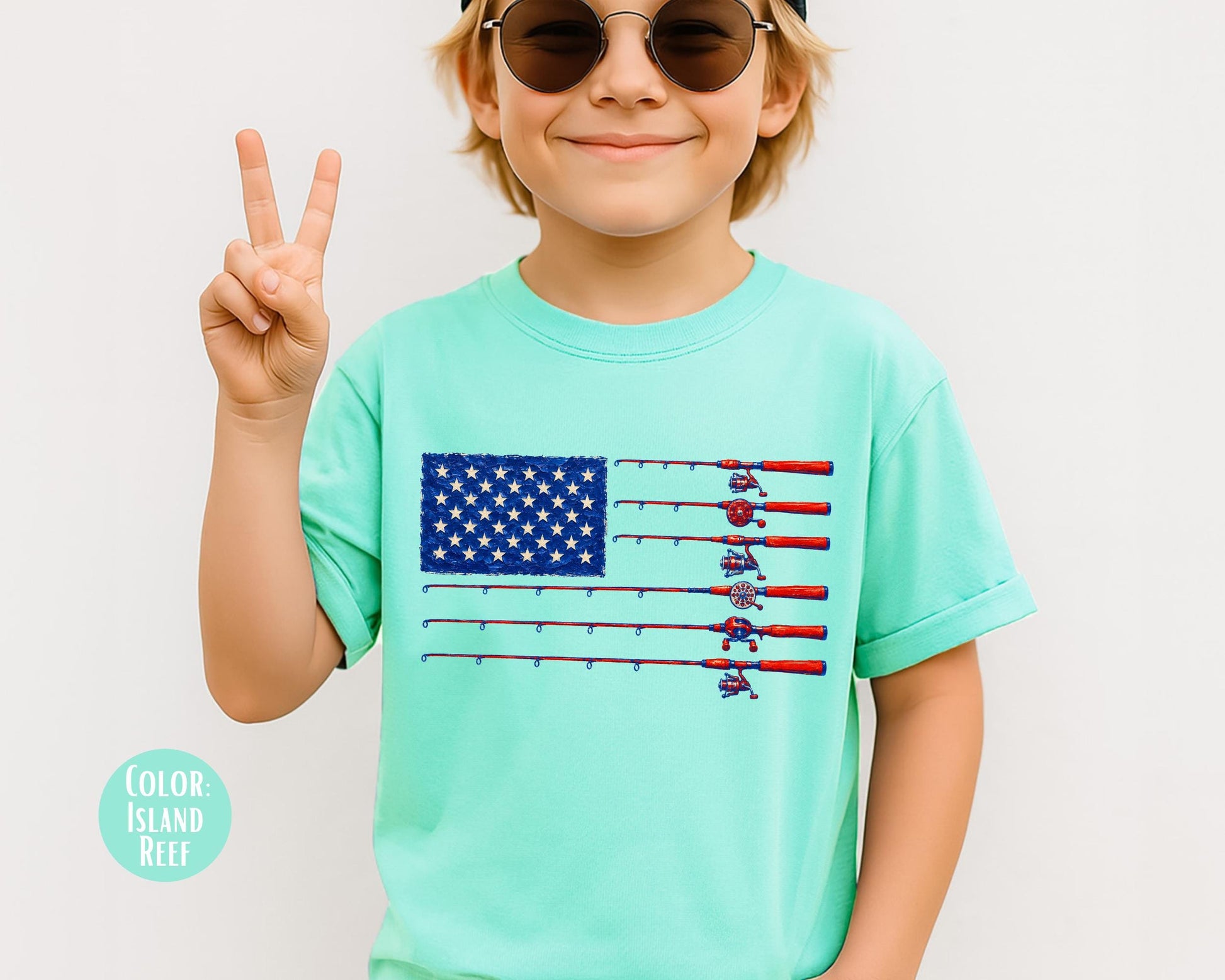 Comfort Colors Mens Fishing American Flag Shirt, 4th of July Fishing Shirts