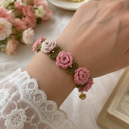 Crochet Flower Bracelet, Handmade Daisy Bracelet, Floral Friendship Bracelet, Cute Summer Jewelry, Gift for Her, Adjustable Bracelet