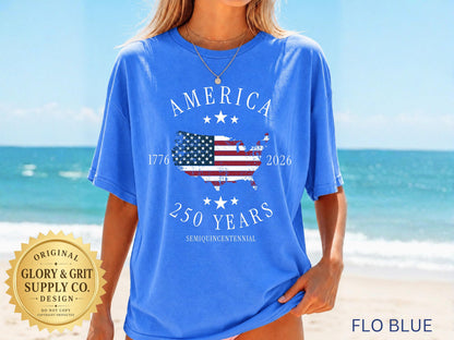 America 250th Anniversary Shirt, Patriotic Comfort Colors Tee, Semiquincentennial 1776–2026, Fourth of July Apparel