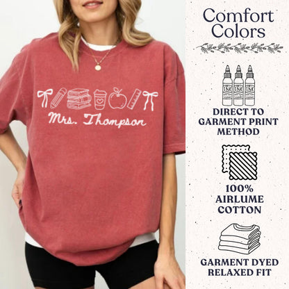 Comfort Colors® Custom Name Teacher Shirt, Coquette Personalized Teacher Gift For New Teacher Appreciation Day