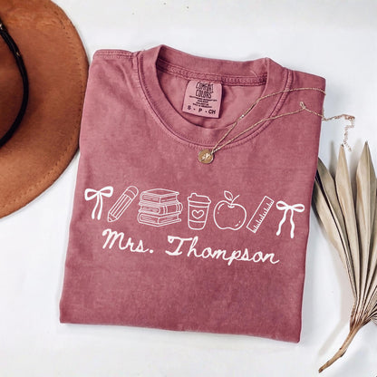 Comfort Colors® Custom Name Teacher Shirt, Coquette Personalized Teacher Gift For New Teacher Appreciation Day
