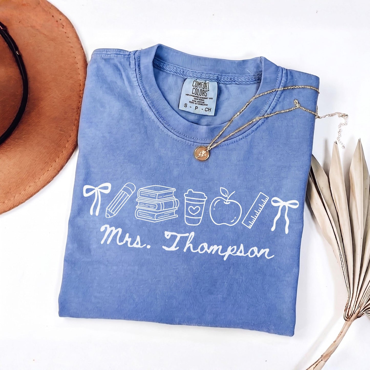 Comfort Colors® Custom Name Teacher Shirt, Coquette Personalized Teacher Gift For New Teacher Appreciation Day