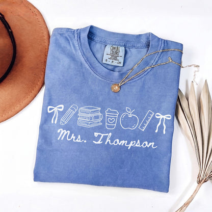Comfort Colors® Custom Name Teacher Shirt, Coquette Personalized Teacher Gift For New Teacher Appreciation Day