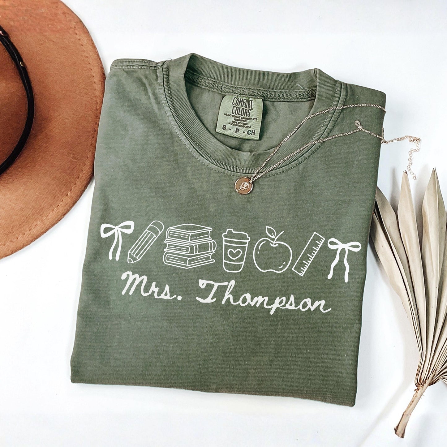Comfort Colors® Custom Name Teacher Shirt, Coquette Personalized Teacher Gift For New Teacher Appreciation Day