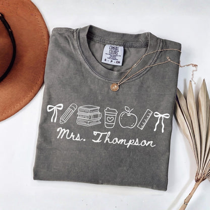 Comfort Colors® Custom Name Teacher Shirt, Coquette Personalized Teacher Gift For New Teacher Appreciation Day