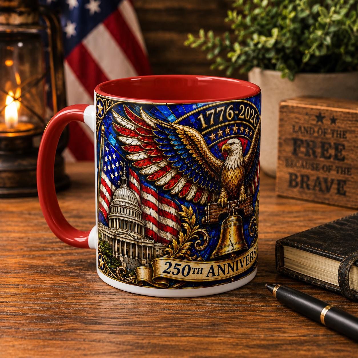 1776-2026 America 250th Anniversary Mug, We The People Patriotic Mug, USA Coffee Cup, Black Dad Gift, Stained Glass Effect 15oz Mug