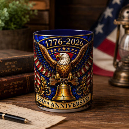 1776-2026 America 250th Anniversary Mug, We The People Patriotic Mug, USA Coffee Cup, Black Dad Gift, Stained Glass Effect 15oz Mug