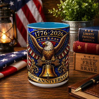 1776-2026 America 250th Anniversary Mug, We The People Patriotic Mug, USA Coffee Cup, Black Dad Gift, Stained Glass Effect 15oz Mug