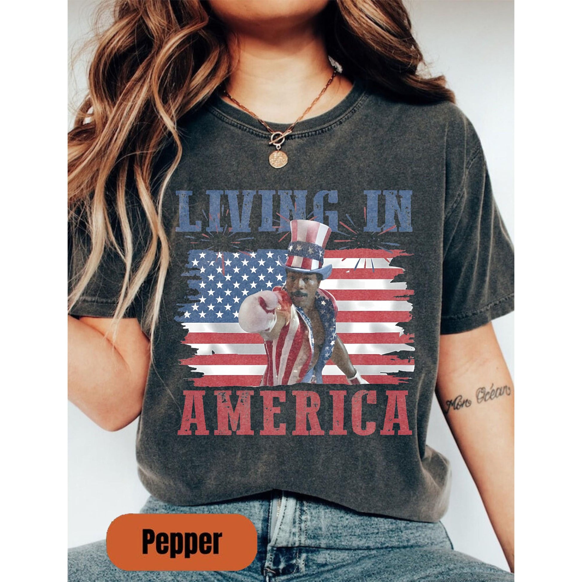 Apollo Creed Living In America T-Shirt, Patriotic Boxing Fourth Of July Vintage America Sweatshirt, Retro USA Fighter Hoodie