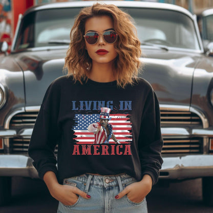Apollo Creed Living In America T-Shirt, Patriotic Boxing Fourth Of July Vintage America Sweatshirt, Retro USA Fighter Hoodie