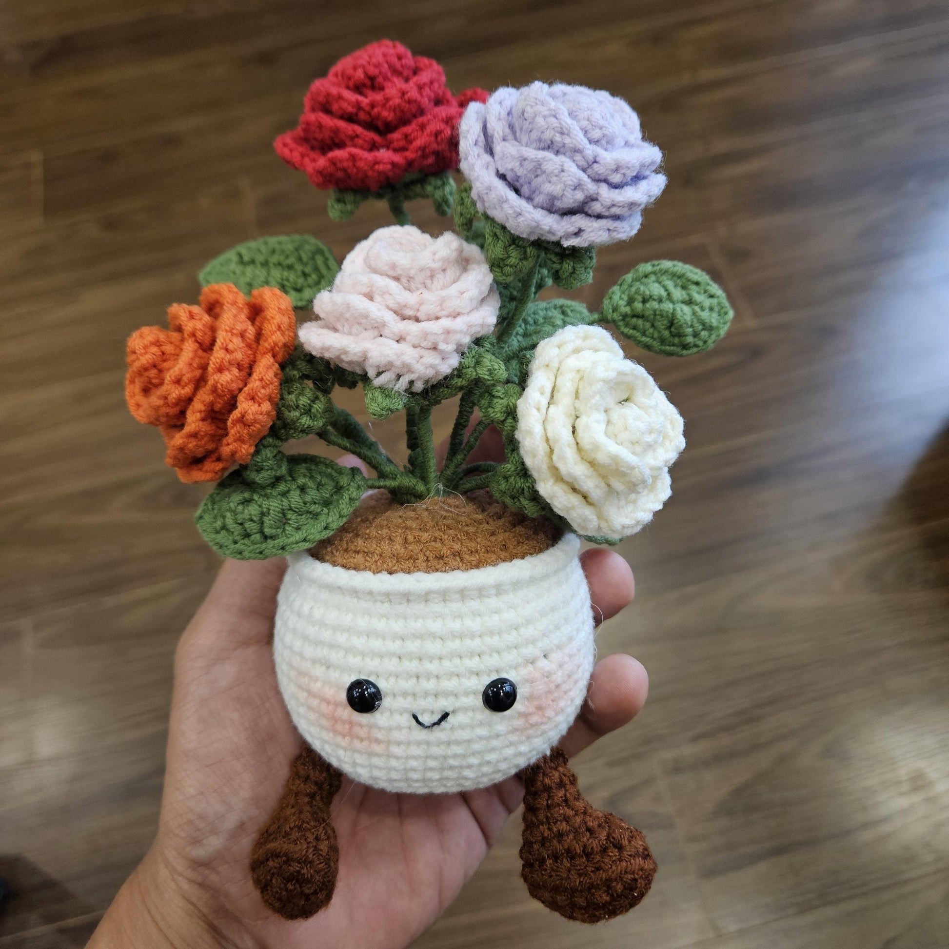 Crochet Flower Pot Set with Mushroom Sunflower Lavender Strawberry Rose Tulip Designs