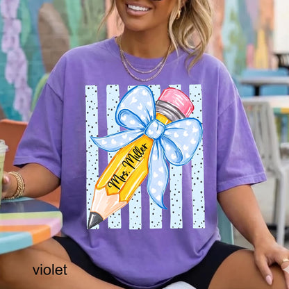 Comfort Colors© Personalized Teacher Shirt, Custom Name Teacher Tee, Floral Coquette Teacher Gift, Back To School Shirt Kindergarten Teacher