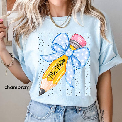 Comfort Colors© Personalized Teacher Shirt, Custom Name Teacher Tee, Floral Coquette Teacher Gift, Back To School Shirt Kindergarten Teacher