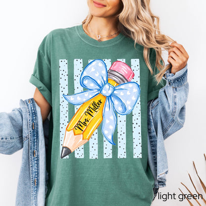 Comfort Colors© Personalized Teacher Shirt, Custom Name Teacher Tee, Floral Coquette Teacher Gift, Back To School Shirt Kindergarten Teacher
