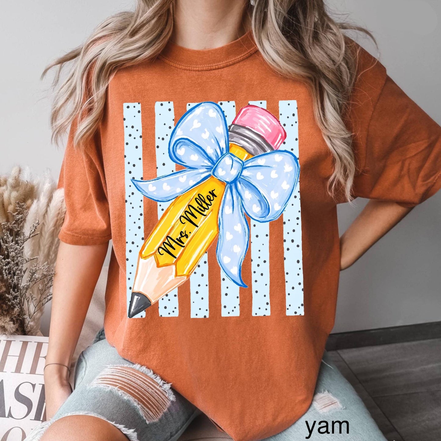 Comfort Colors© Personalized Teacher Shirt, Custom Name Teacher Tee, Floral Coquette Teacher Gift, Back To School Shirt Kindergarten Teacher