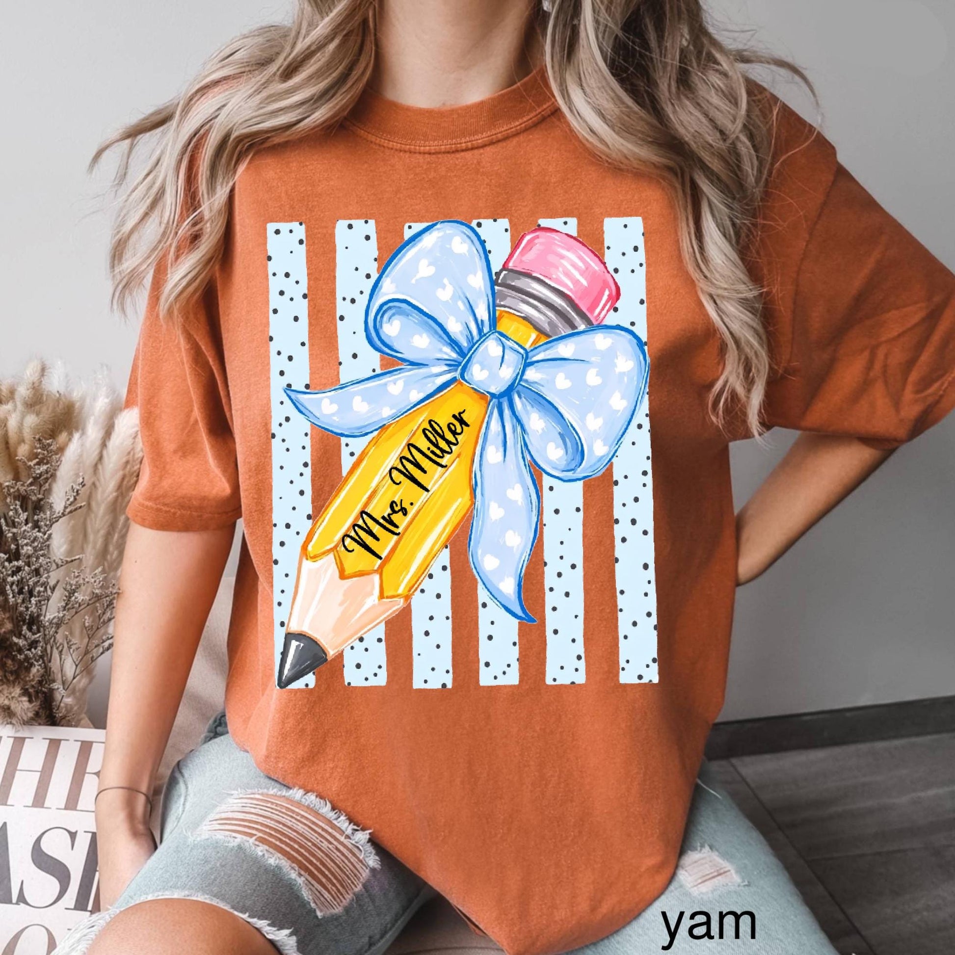 Comfort Colors© Personalized Teacher Shirt, Custom Name Teacher Tee, Floral Coquette Teacher Gift, Back To School Shirt Kindergarten Teacher