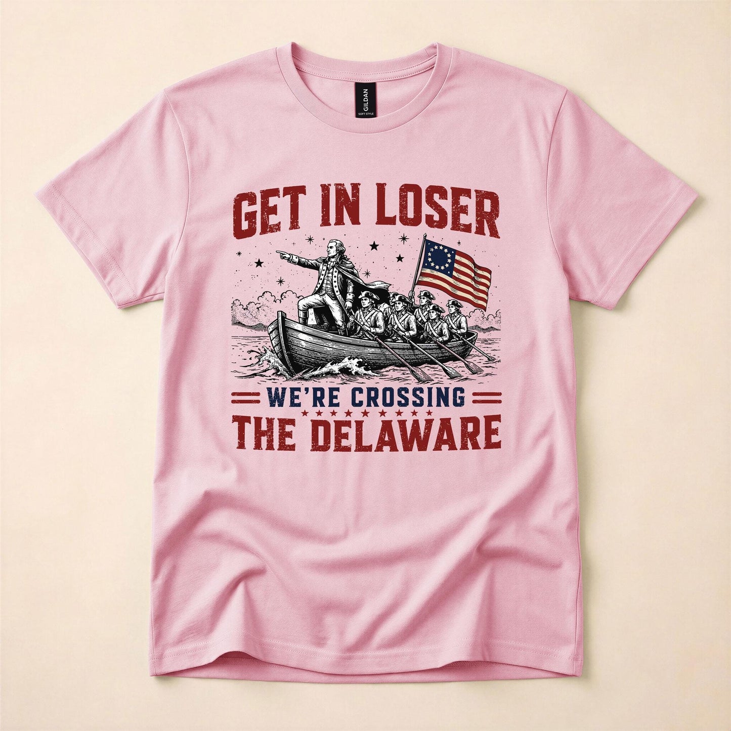 Get In Loser We're Crossing The Delaware Shirt, Funny George Washington Tee, 4th of July 250th Anniversary T-Shirt, Patriotic History Meme