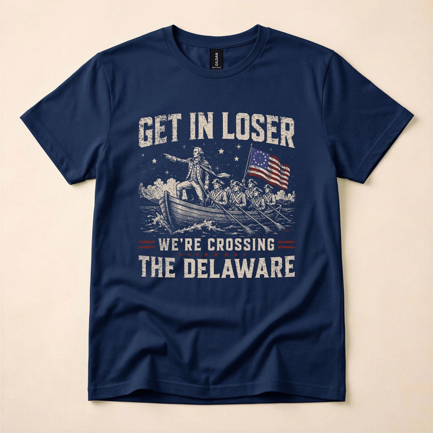 Get In Loser We're Crossing The Delaware Shirt, Funny George Washington Tee, 4th of July 250th Anniversary T-Shirt, Patriotic History Meme