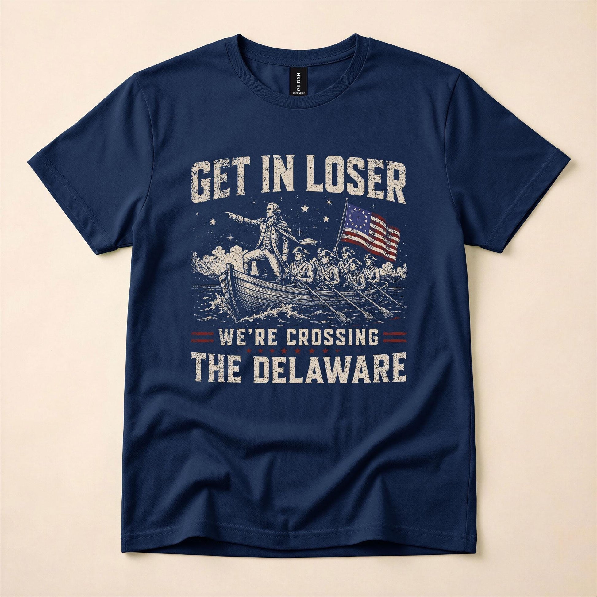 Get In Loser We're Crossing The Delaware Shirt, Funny George Washington Tee, 4th of July 250th Anniversary T-Shirt, Patriotic History Meme