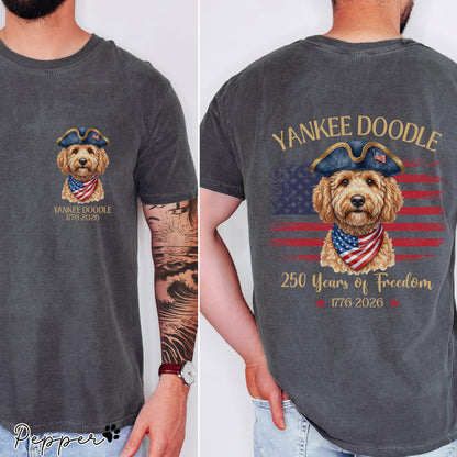 Yankee Doodle Goldendoodle Shirt, Patriotic Dog Mom Tee, America 250th Anniversary
