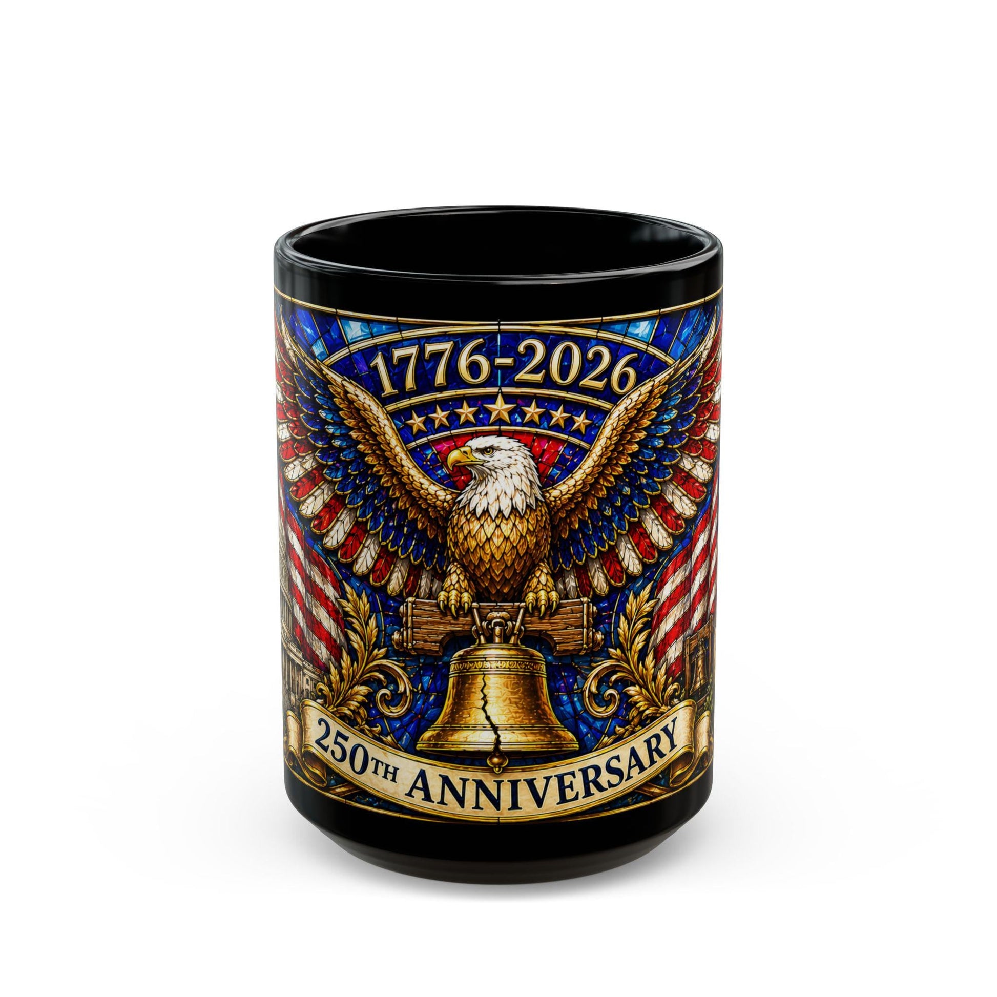 1776-2026 America 250th Anniversary Mug, We The People Patriotic Mug, USA Coffee Cup, Black Dad Gift, Stained Glass Effect 15oz Mug