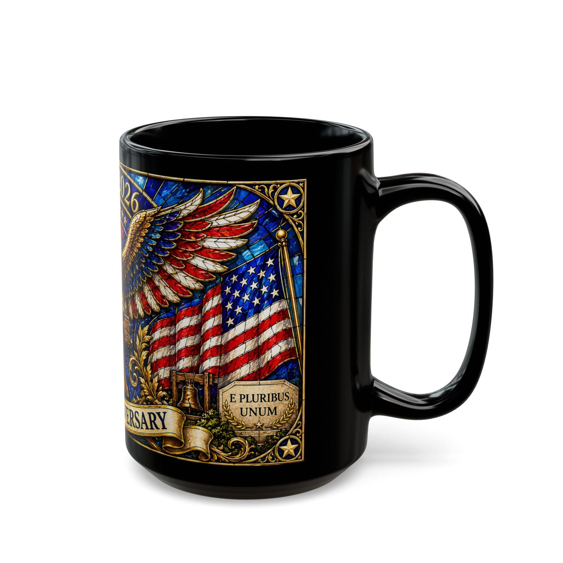1776-2026 America 250th Anniversary Mug, We The People Patriotic Mug, USA Coffee Cup, Black Dad Gift, Stained Glass Effect 15oz Mug