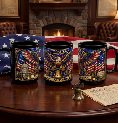 1776-2026 America 250th Anniversary Mug, We The People Patriotic Mug, USA Coffee Cup, Black Dad Gift, Stained Glass Effect 15oz Mug