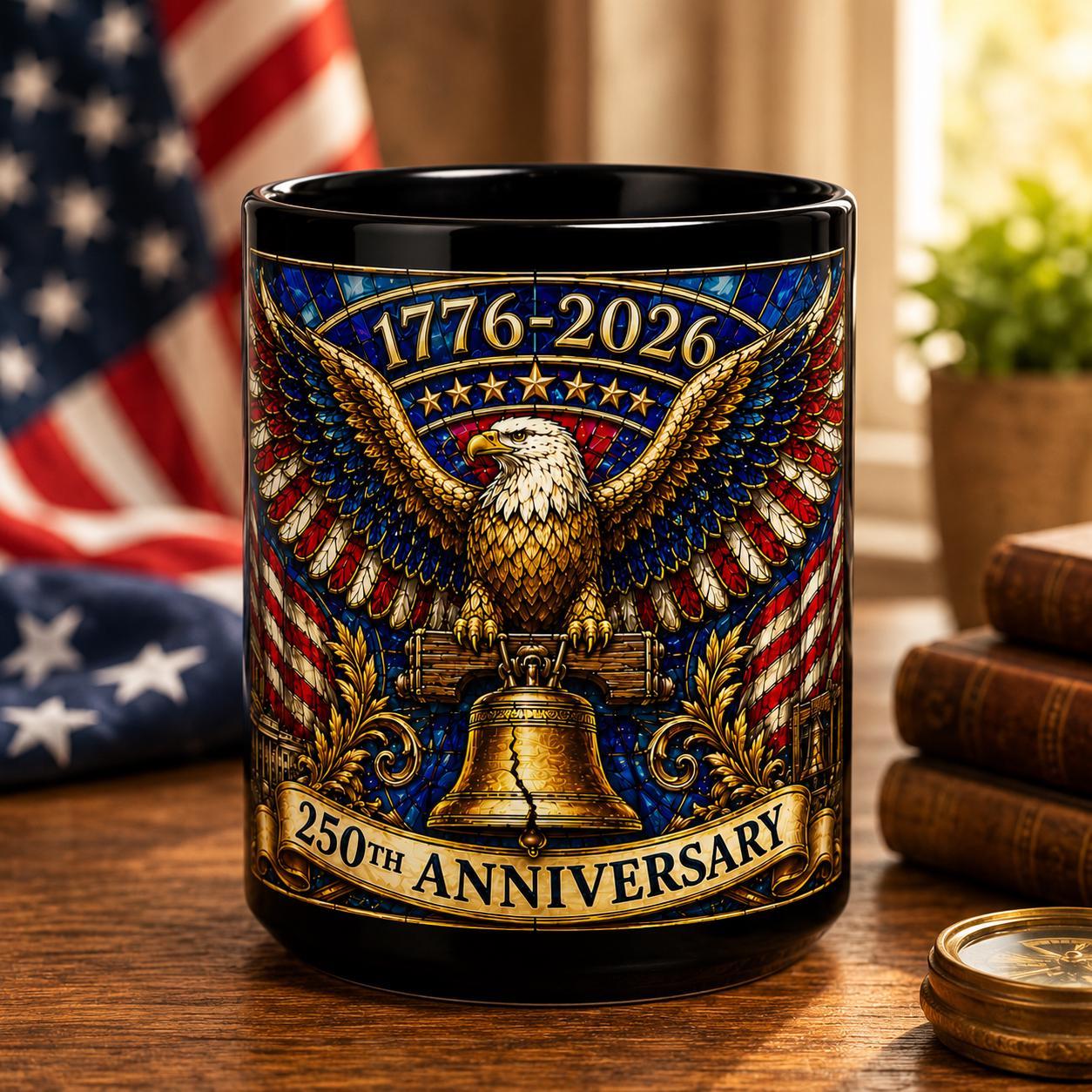 1776-2026 America 250th Anniversary Mug, We The People Patriotic Mug, USA Coffee Cup, Black Dad Gift, Stained Glass Effect 15oz Mug