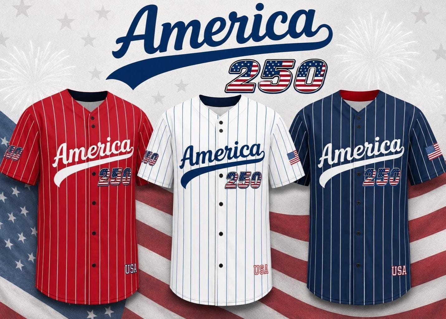 Personalized USA 250th Baseball Jersey, Red White and Blue, Custom Patriotic Shirt, Independence Day Apparel, 4th of July