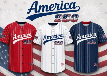 Personalized USA 250th Baseball Jersey, Red White and Blue, Custom Patriotic Shirt, Independence Day Apparel, 4th of July