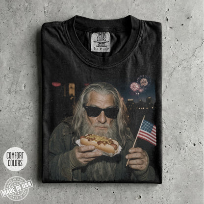 4th of July Gandalf Wizard Hotdog Shirt, LOTR Inspired Comfort Colors T-Shirts, Funny LOTR Wizard Meme Graphic Tee, Patriotic Gift