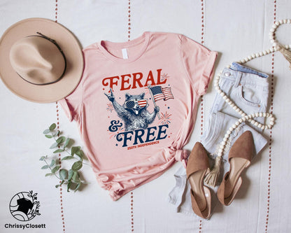 Feral and Free Raccoon T-shirt, 4th of July Independence Day Gift