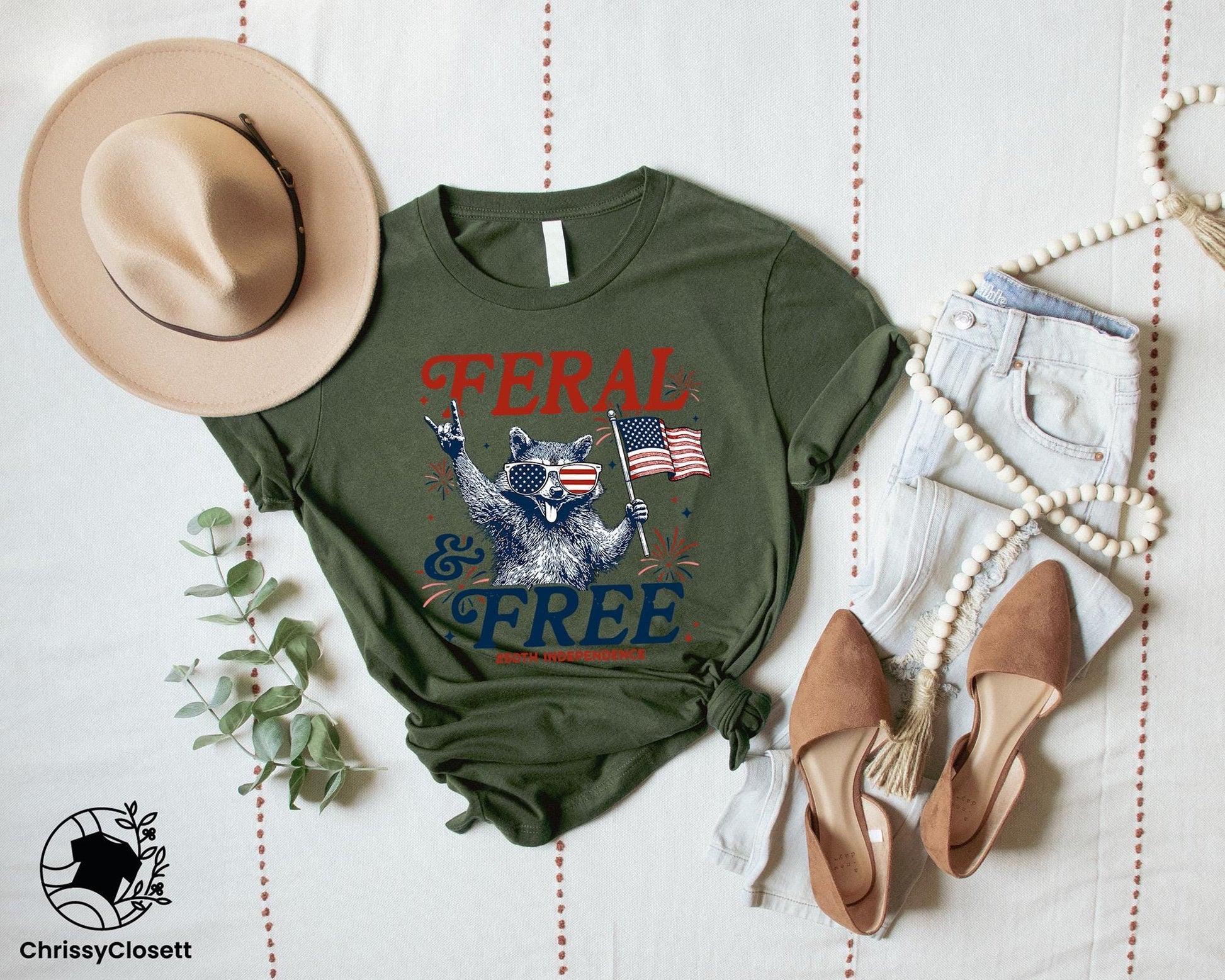 Feral and Free Raccoon T-shirt, 4th of July Independence Day Gift