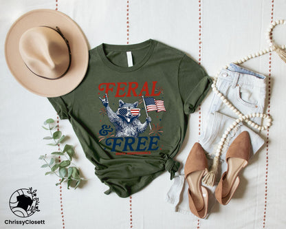 Feral and Free Raccoon T-shirt, 4th of July Independence Day Gift