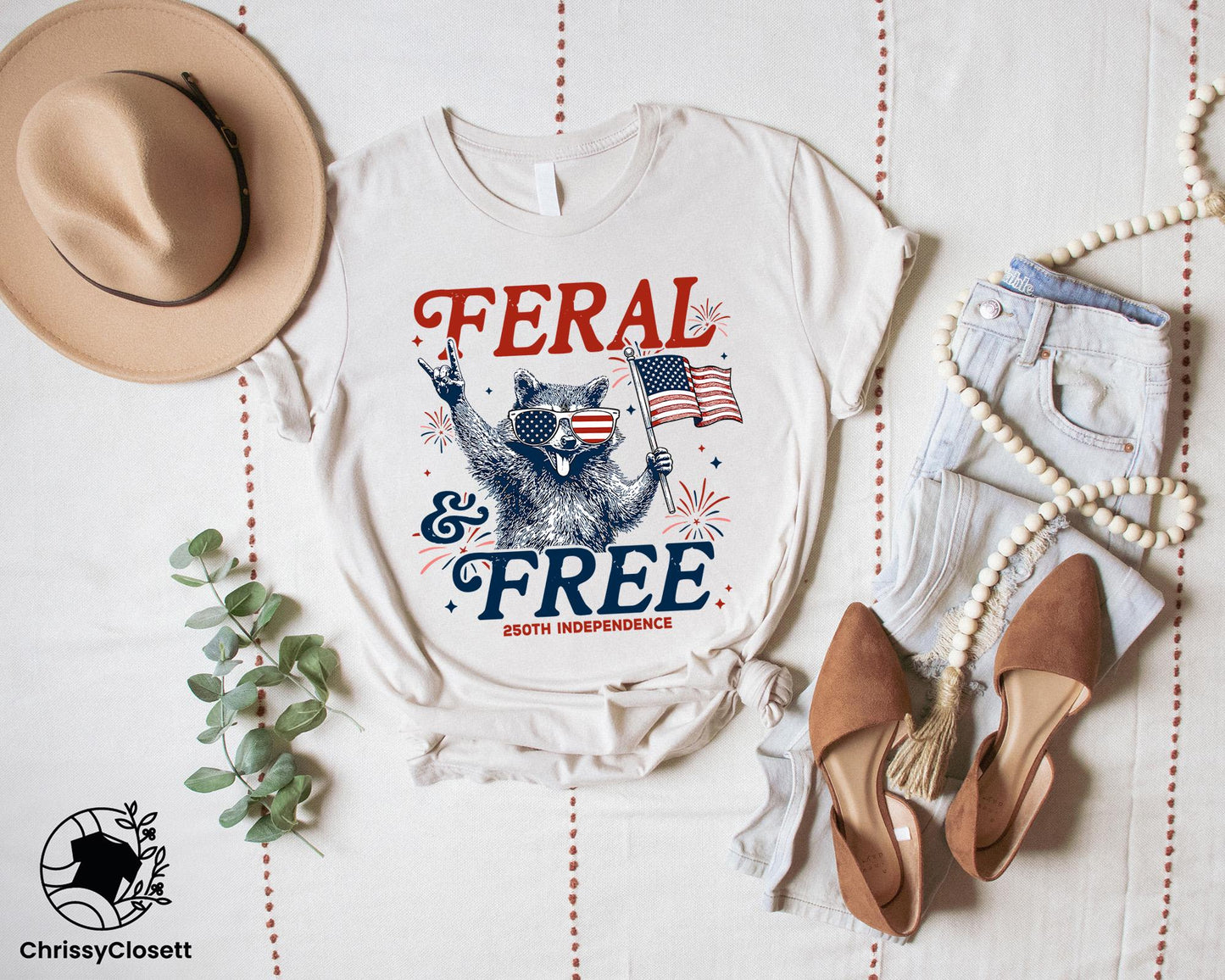 Feral and Free Raccoon T-shirt, 4th of July Independence Day Gift