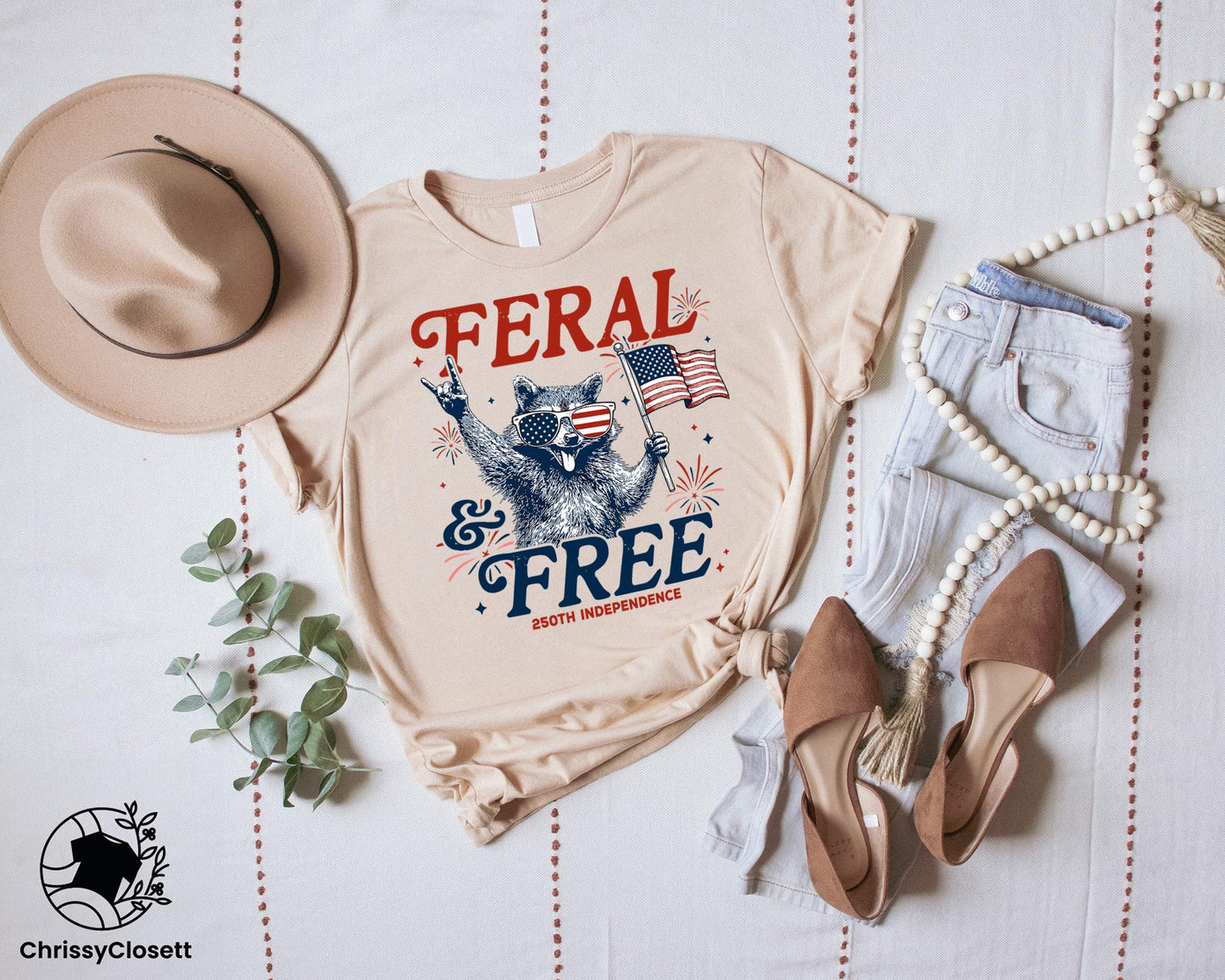 Feral and Free Raccoon T-shirt, 4th of July Independence Day Gift