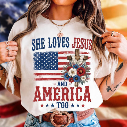 She Loves Jesus And America Too Shirt, Vintage 4th Of July T-shirt, Unisex America Independence Tee, She Loves Jesus Tee, Gift For Her