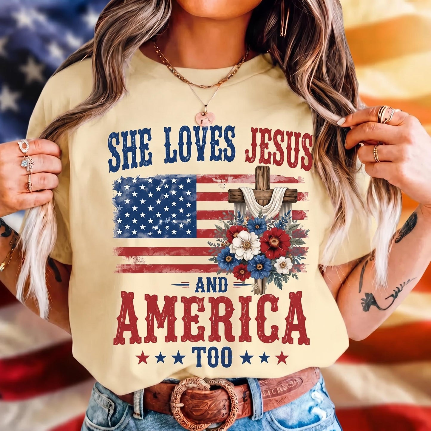 She Loves Jesus And America Too Shirt, Vintage 4th Of July T-shirt, Unisex America Independence Tee, She Loves Jesus Tee, Gift For Her