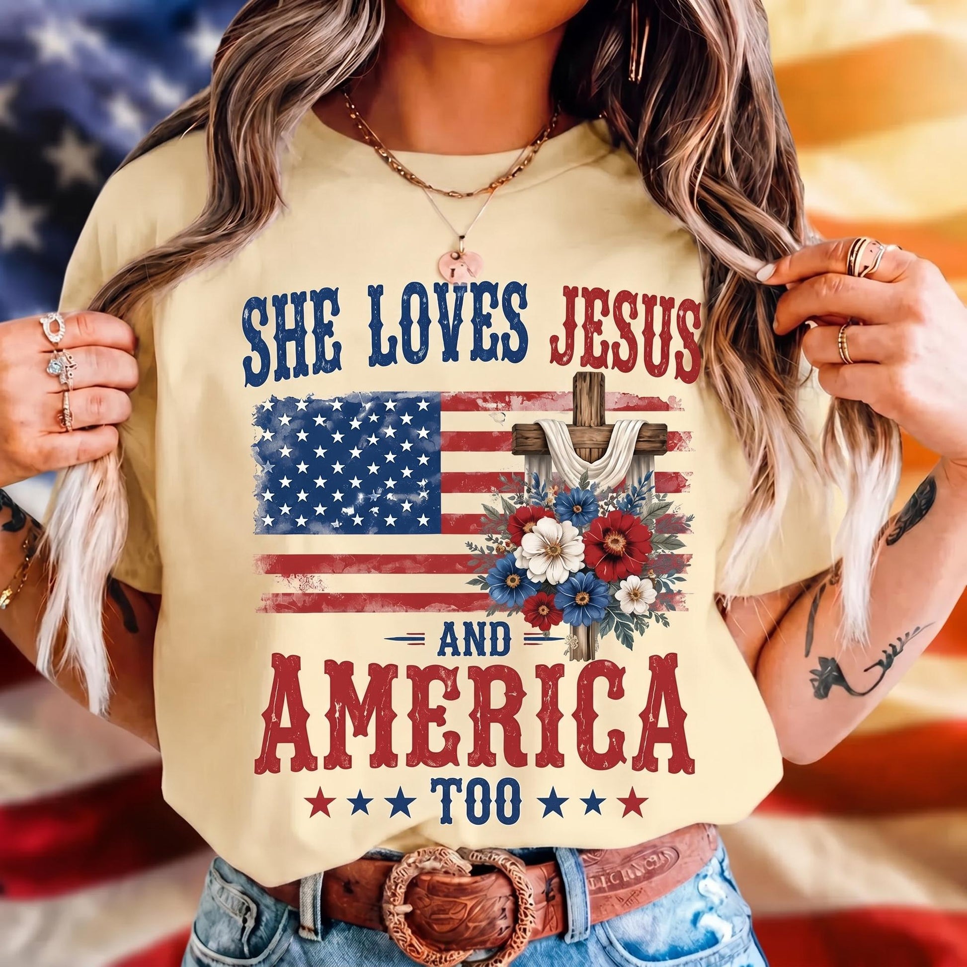 She Loves Jesus And America Too Shirt, Vintage 4th Of July T-shirt, Unisex America Independence Tee, She Loves Jesus Tee, Gift For Her
