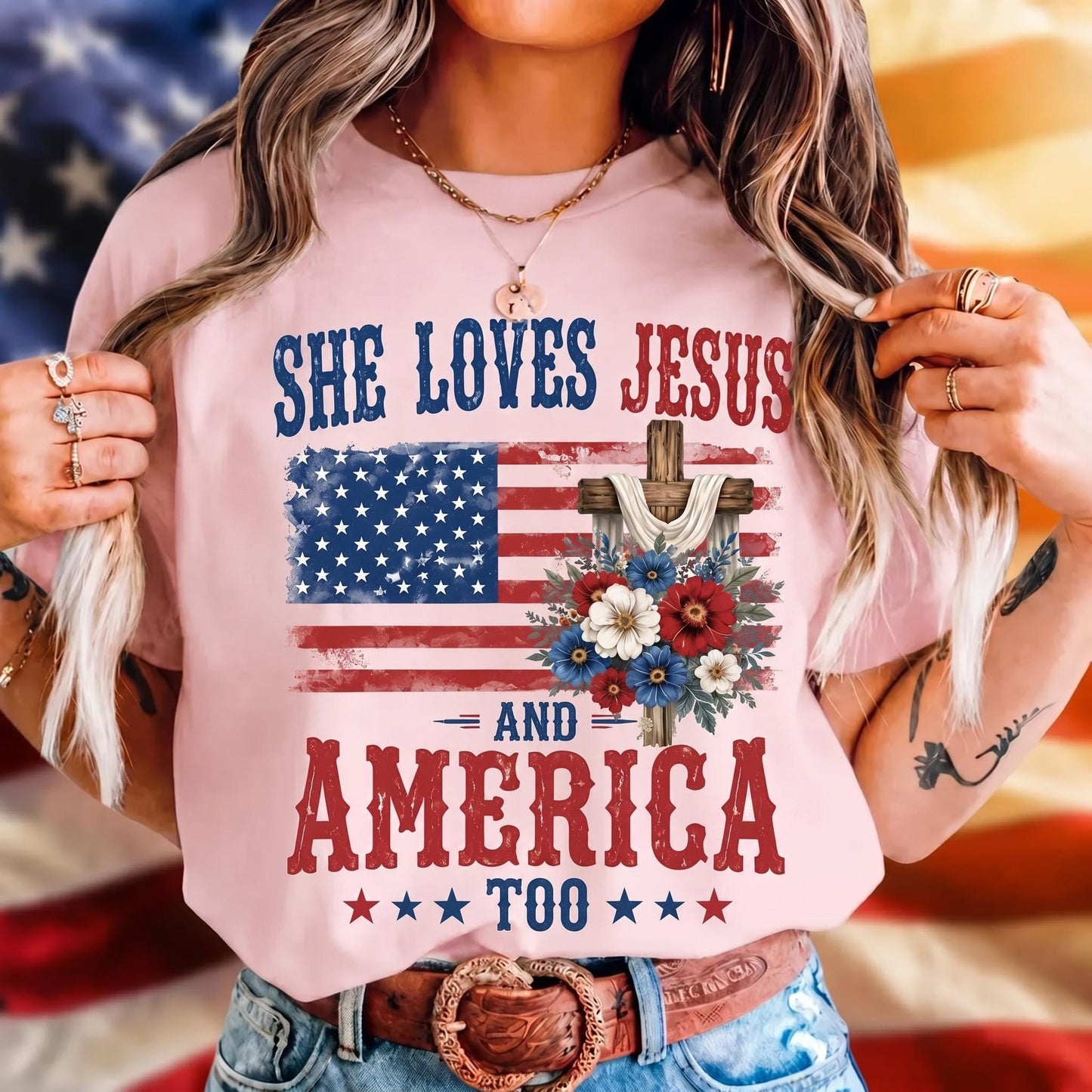 She Loves Jesus And America Too Shirt, Vintage 4th Of July T-shirt, Unisex America Independence Tee, She Loves Jesus Tee, Gift For Her